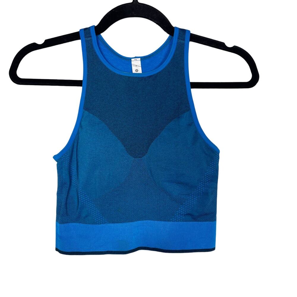 Lululemon Womens 4 Blue Seamless Mesh Shelf Bra Training Tank Cropped Racerback